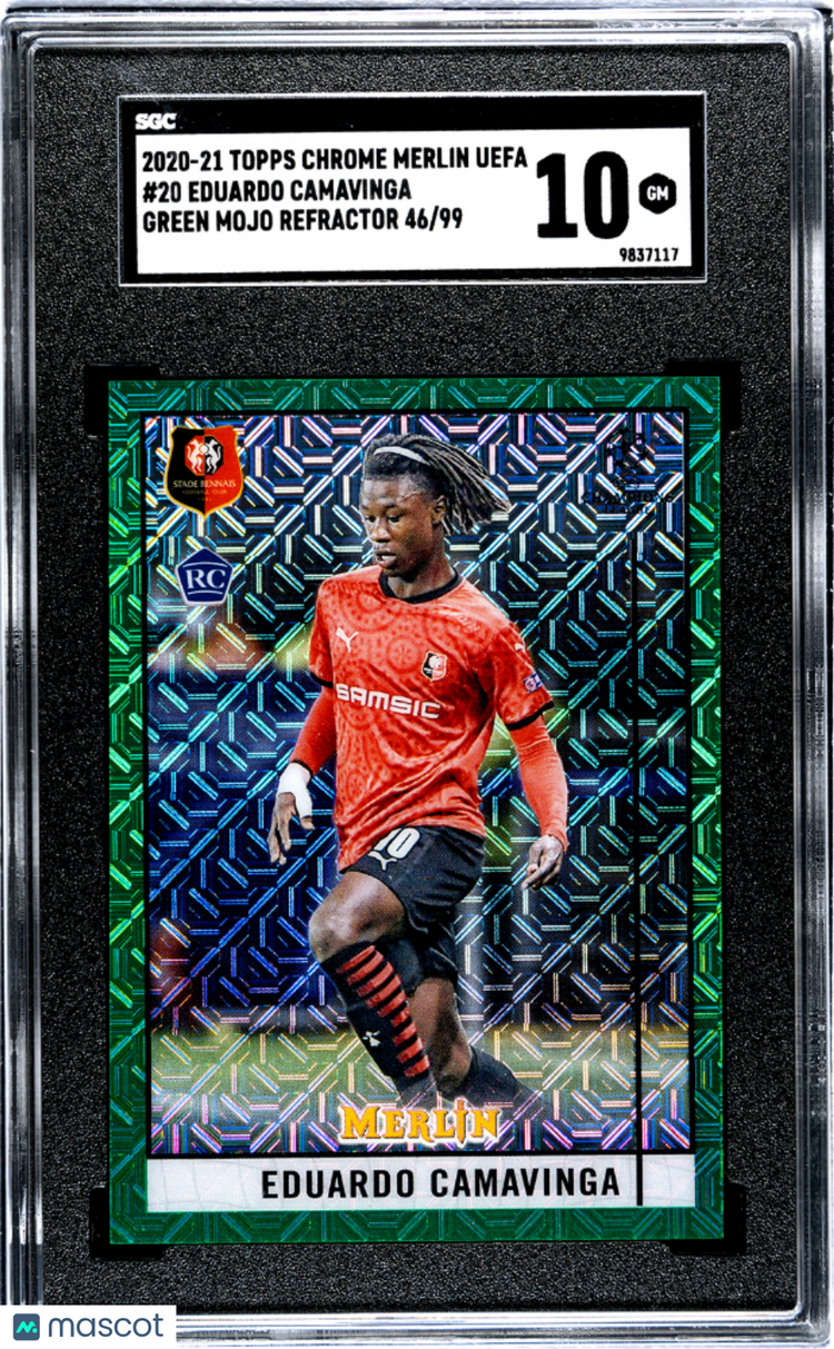 2020-21 Topps Chrome Merlin Uefa Sgc 10 Eduardo Camavinga Rc Green Mojo Ref. /99 1