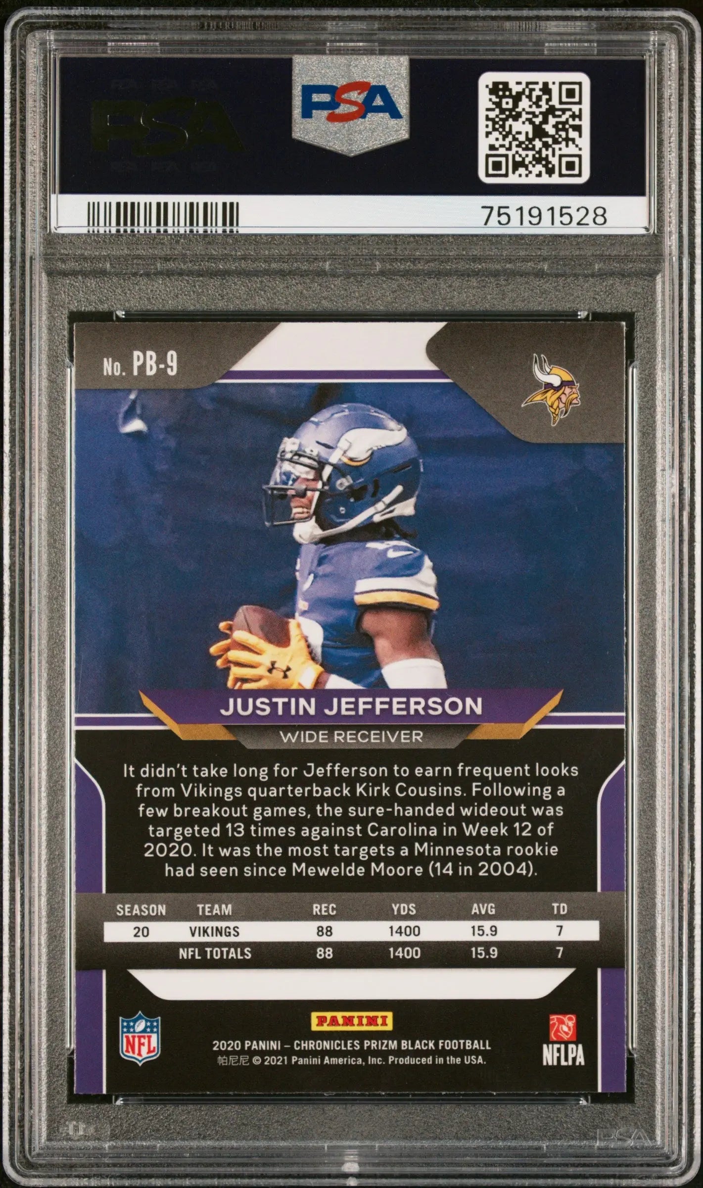 2020 Panini Chronicles Prizm Black Justin Jefferson RC Rookie PSA 10 