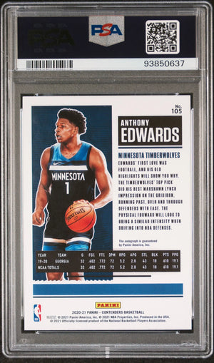 2020 Panini Contenders Basketball Anthony Edwards RC Rookie Ticket Auto PSA Auth 