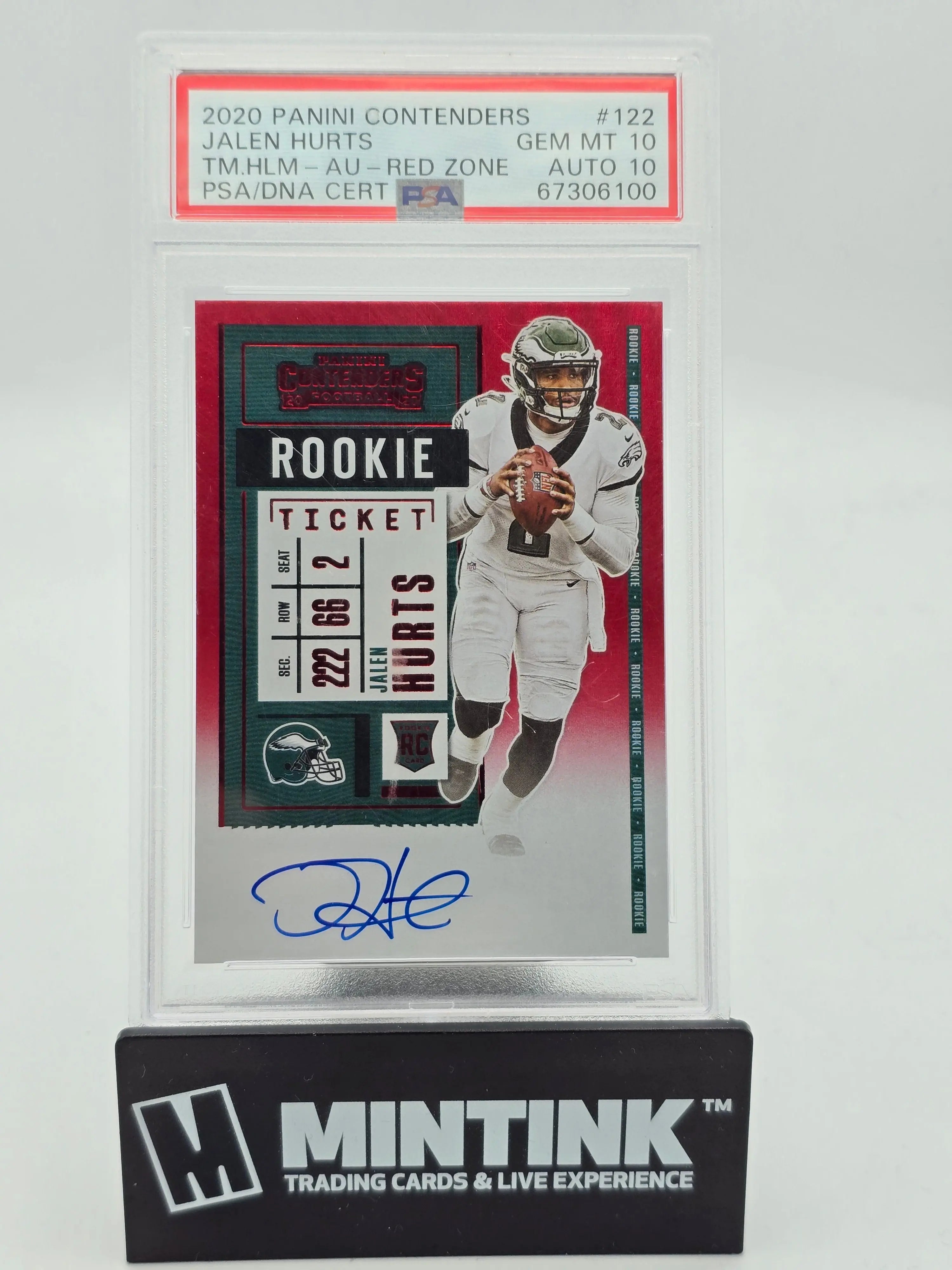 2020 Panini Contenders Jalen Hurts RC Rookie Ticket Redzone Auto Red PSA 10 