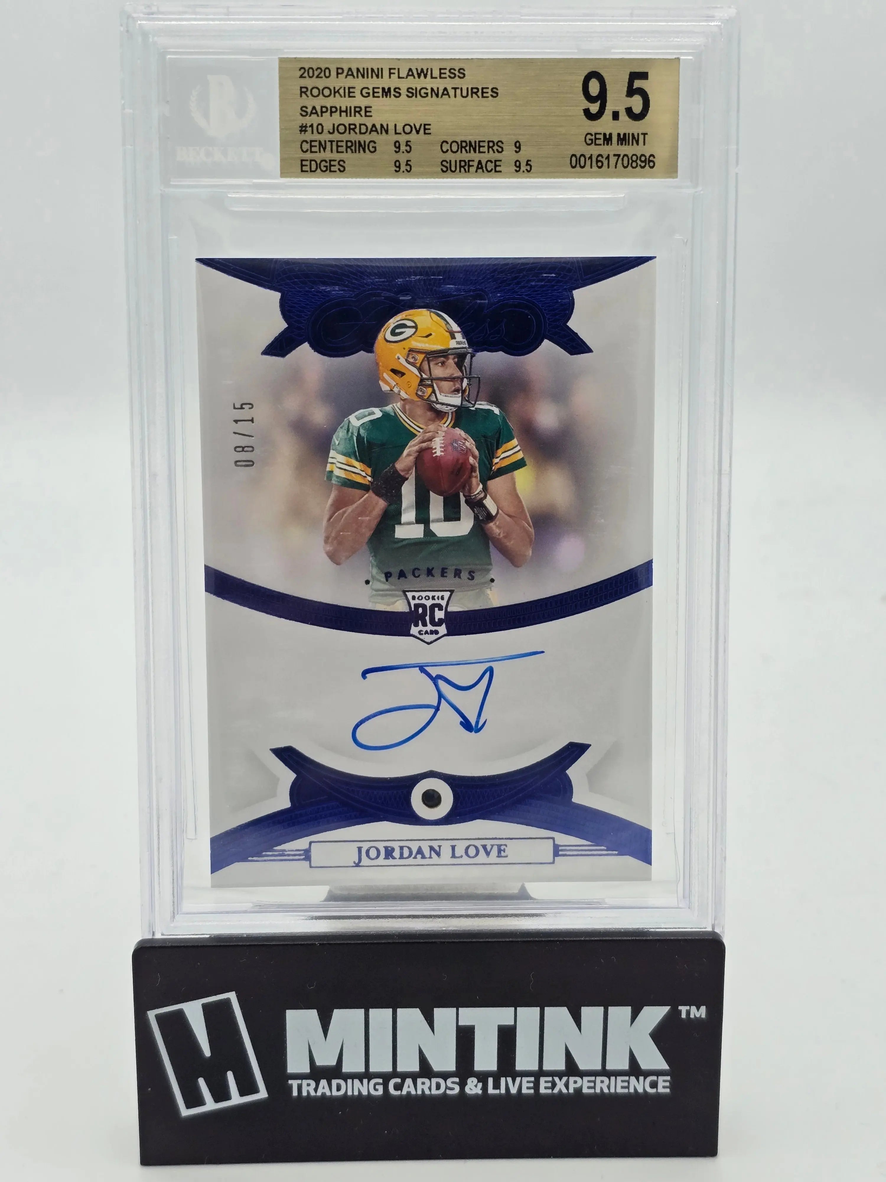 2020 Panini Flawless Football Jordan Love RC Rookie Gems Sapphire Auto BGS 9.5 /15 