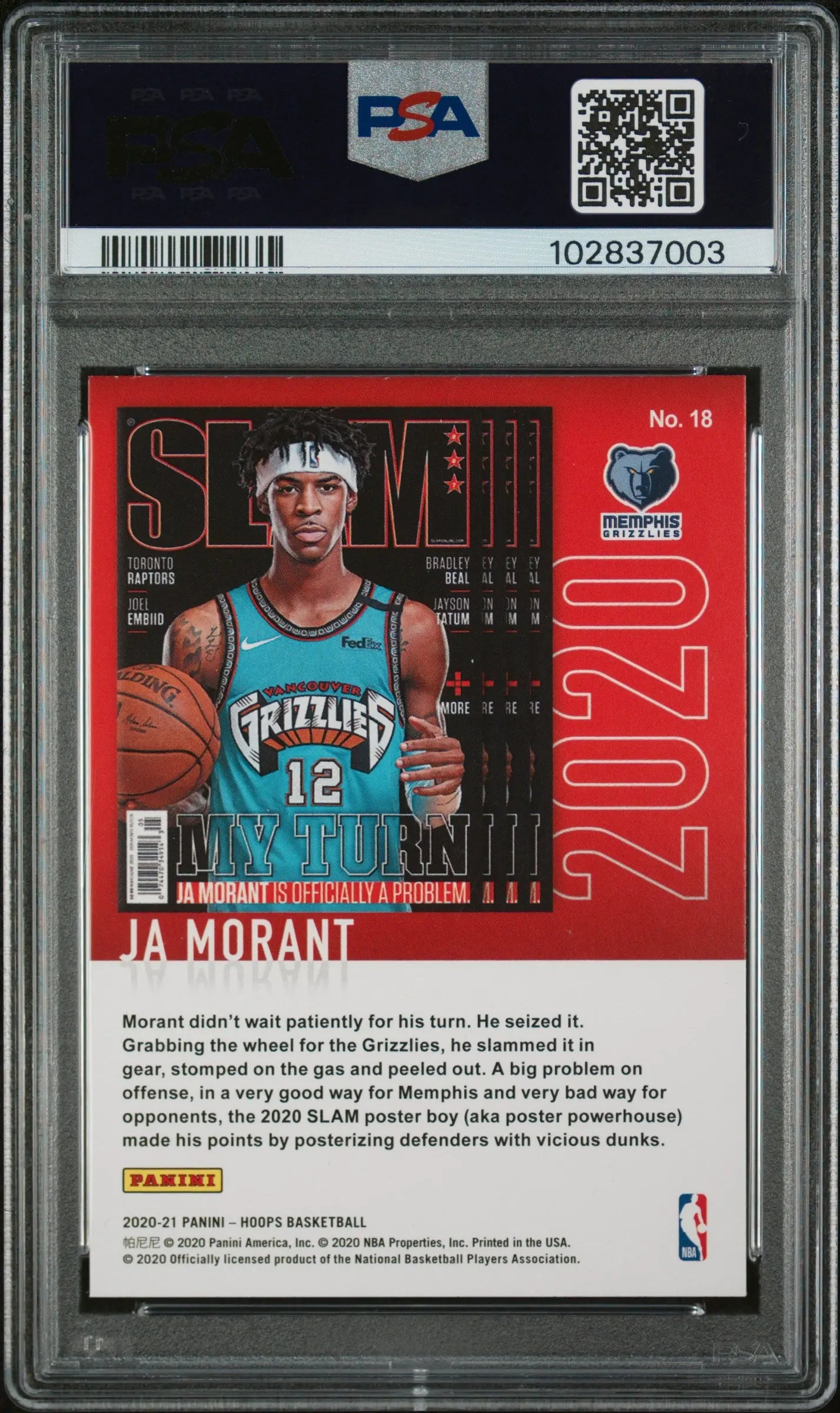 2020 Panini Hoops Basketball Ja Morant Slam Holo PSA 9 