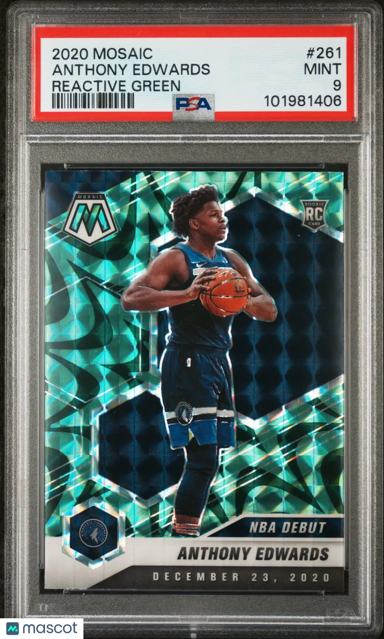 2020 Panini Mosaic Basketball Anthony Edwards RC Reactive Green PSA 9 