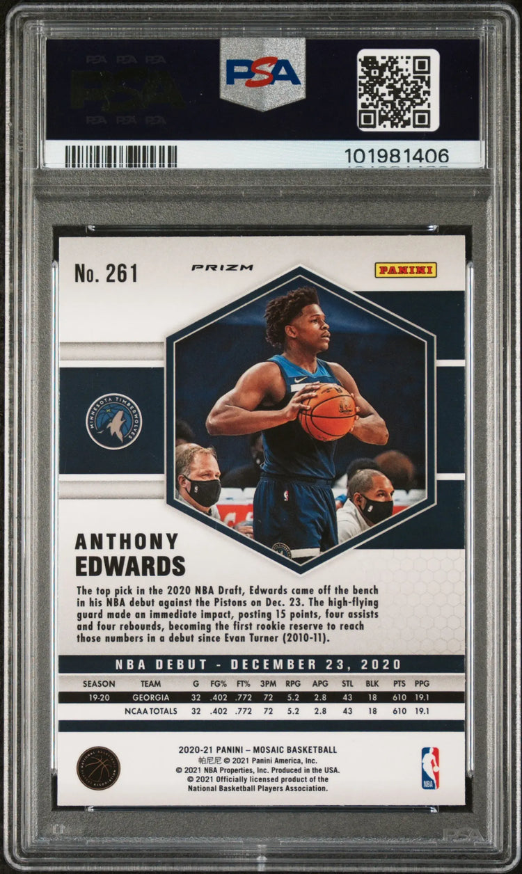 2020 Panini Mosaic Basketball Anthony Edwards RC Reactive Green PSA 9 