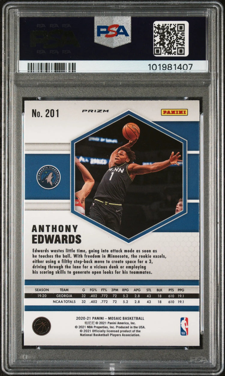 2020 Panini Mosaic Basketball Anthony Edwards RC Reactive Red PSA 10 