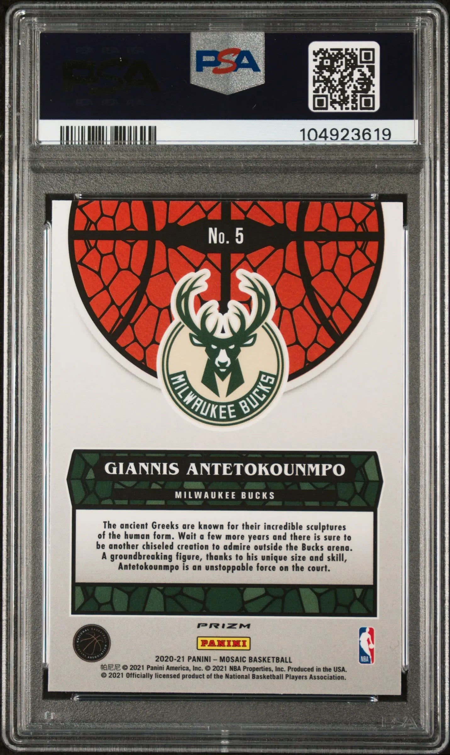 2020 Panini Mosaic Stained Glass G. Antetokounmpo #5 PSA 10 