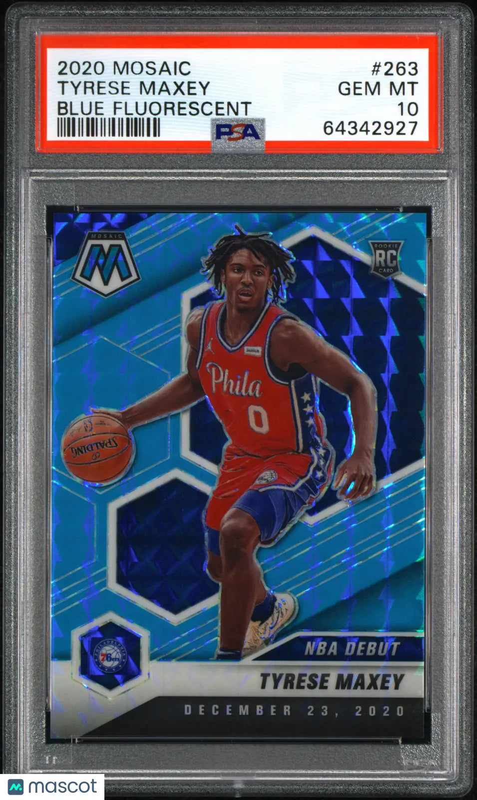 2020 Panini Mosaic Tyrese Maxey RC Rookie Blue Fluorescent PSA 10 /15 