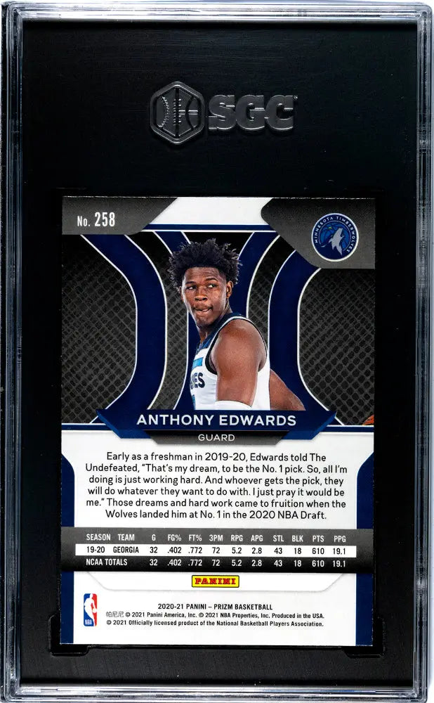 2020 Panini Prizm Basketball Anthony Edwards RC Rookie Prizm SGC 9.5 