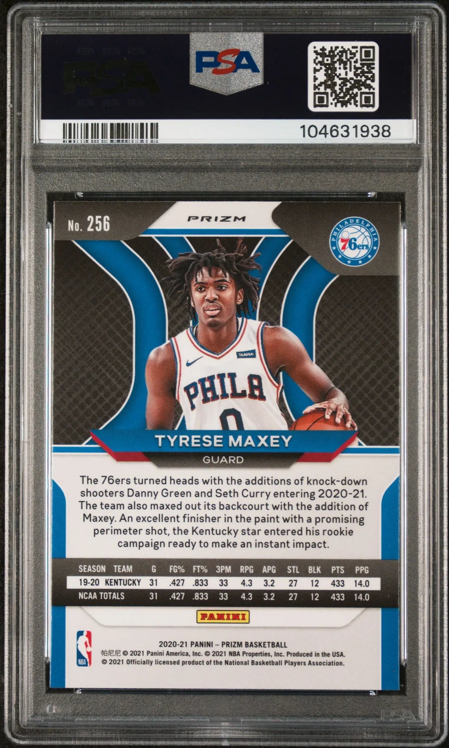 2020 Panini Prizm Basketball Tyrese Maxey RC Rookie Silver Prizm PSA 9 