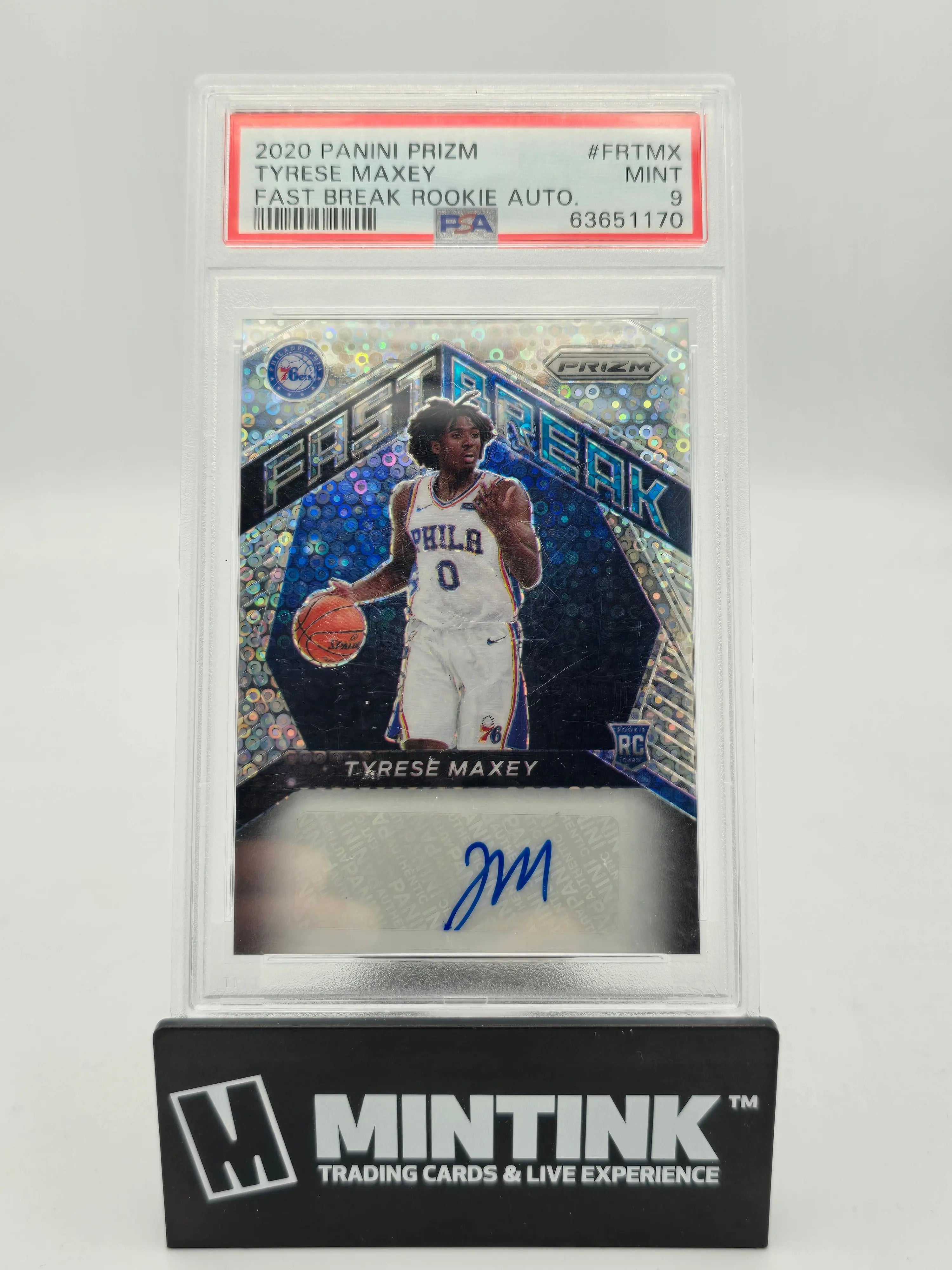 2020 Panini Prizm Fast Break Rookie Autographs Tyrese Maxey PSA 9 