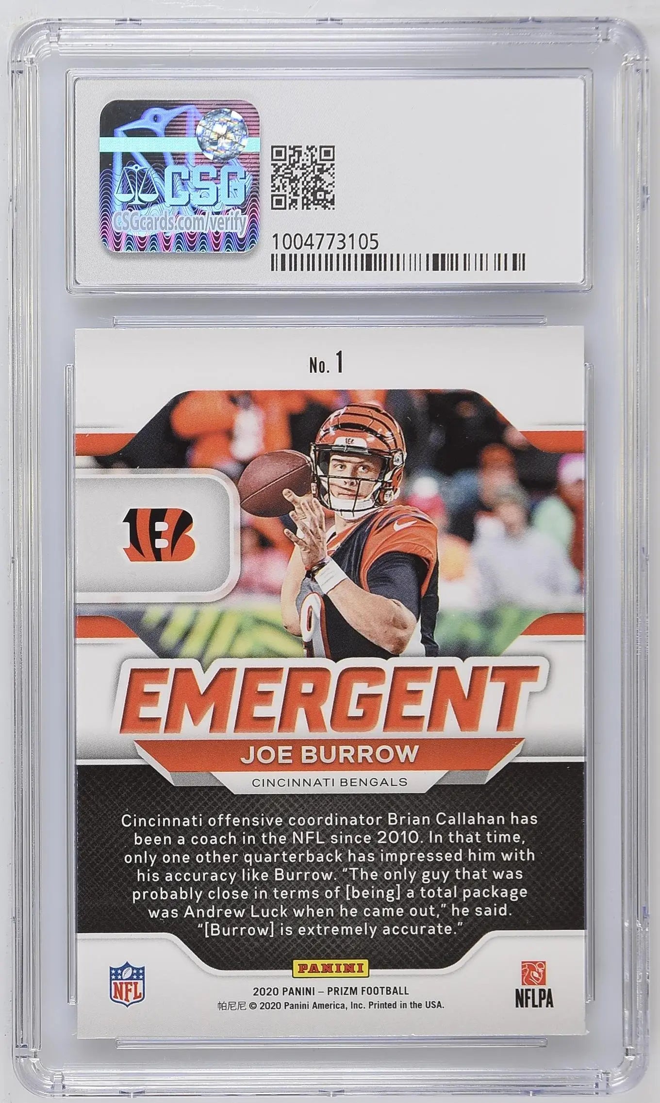 2020 Panini Prizm Football Joe Burrow RC Rookie Emergent CSG 9 #1 