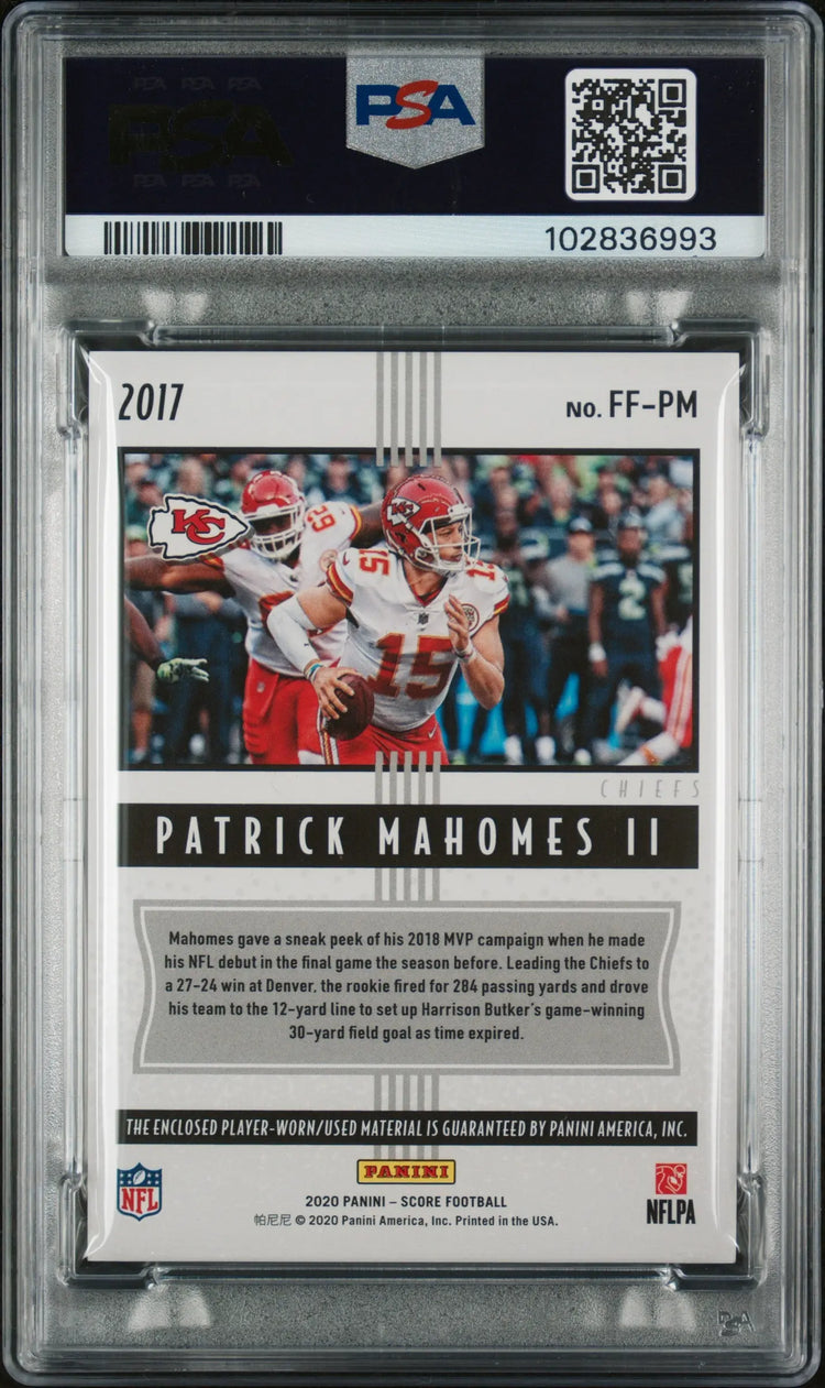 2020 Panini Score Freshman Flashbacks Relics Patrick Mahomes II PSA 10 