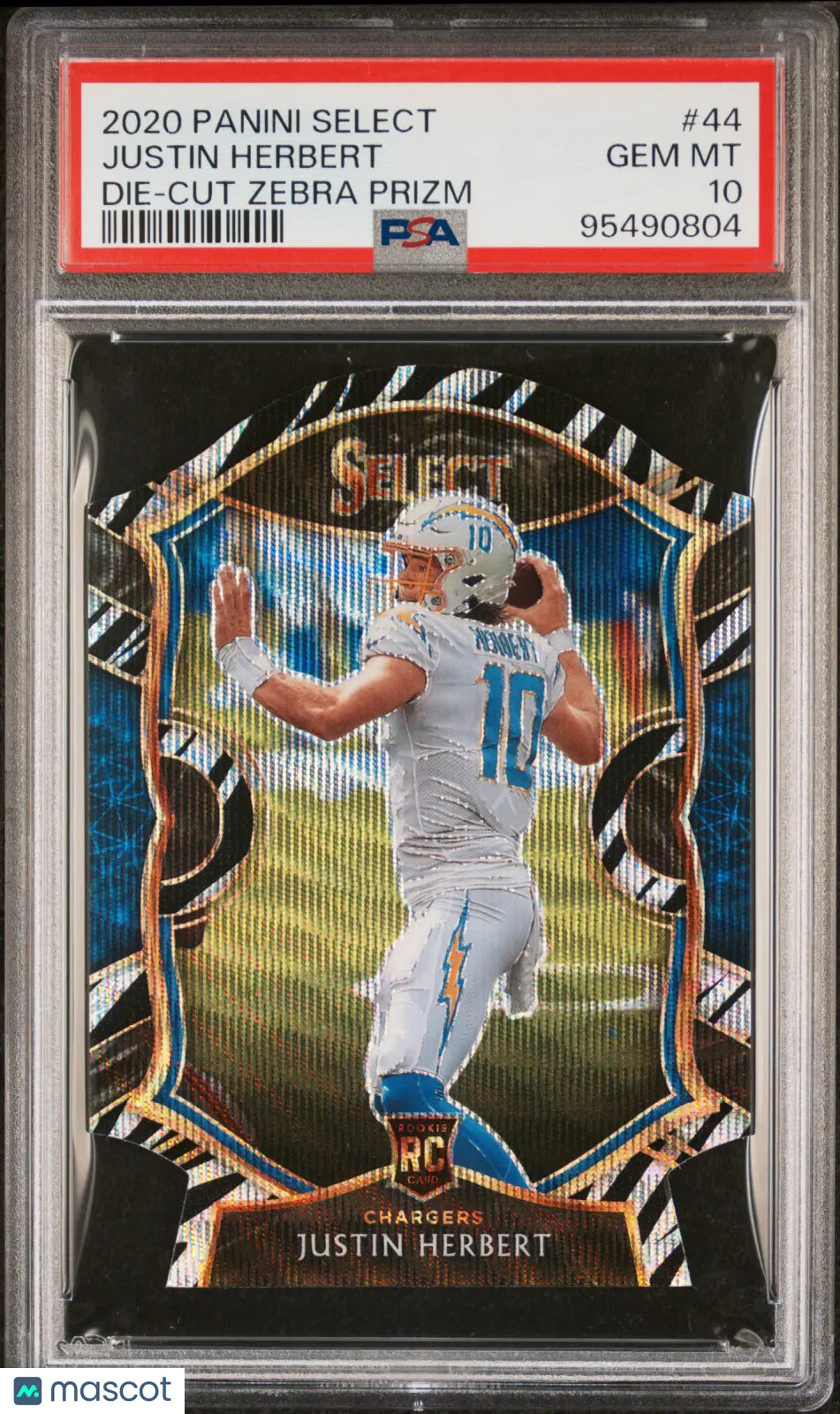 2020 Panini Select Football Justin Herbert RC Rookie Die-Cut Zebra Prizm PSA 10 