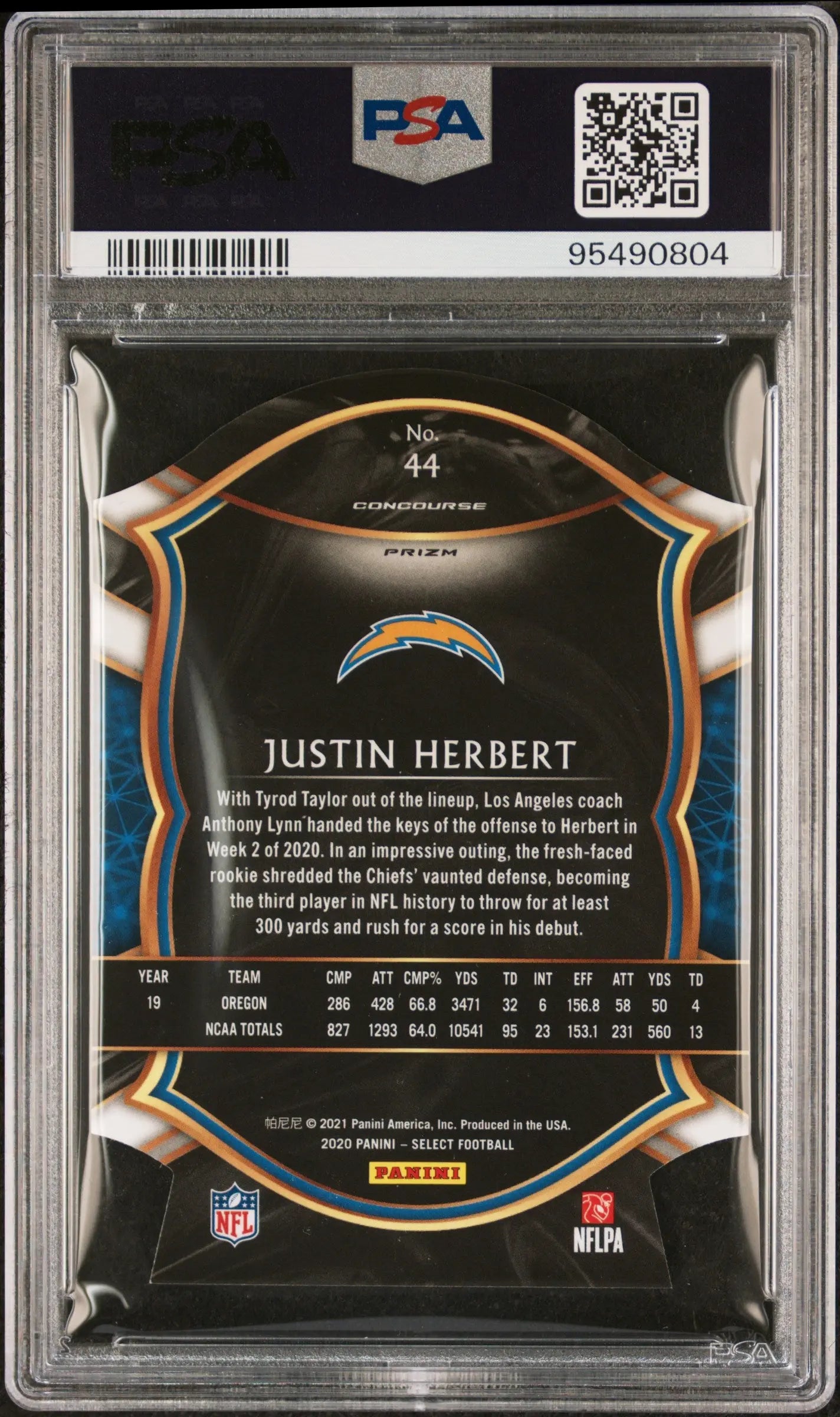 2020 Panini Select Football Justin Herbert RC Rookie Die-Cut Zebra Prizm PSA 10 