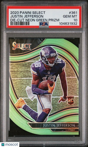 2020 Panini Select Justin Jefferson RC Rookie Neon Green Die-Cut PSA 10 