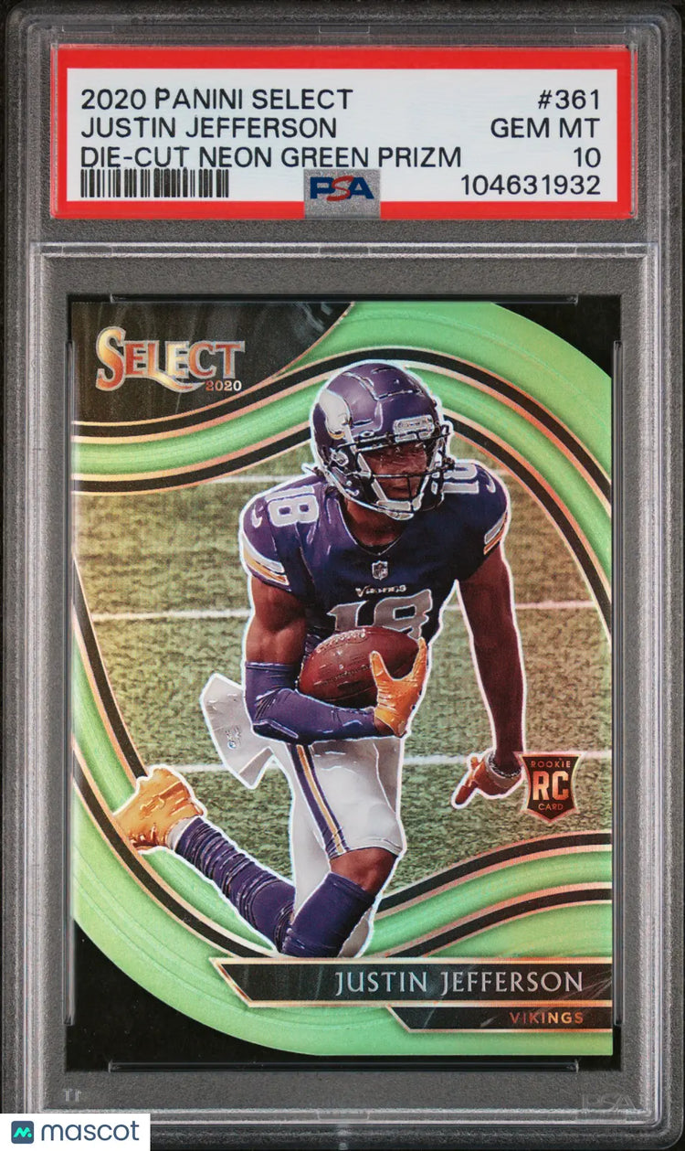 2020 Panini Select Justin Jefferson RC Rookie Neon Green Die-Cut PSA 10 