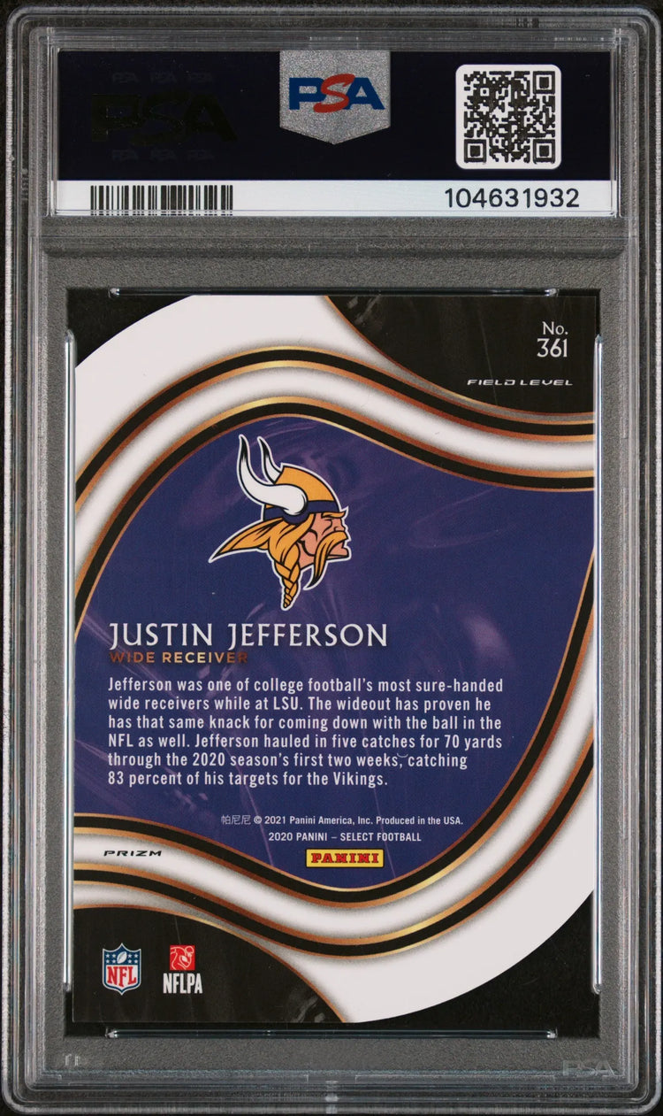 2020 Panini Select Justin Jefferson RC Rookie Neon Green Die-Cut PSA 10 