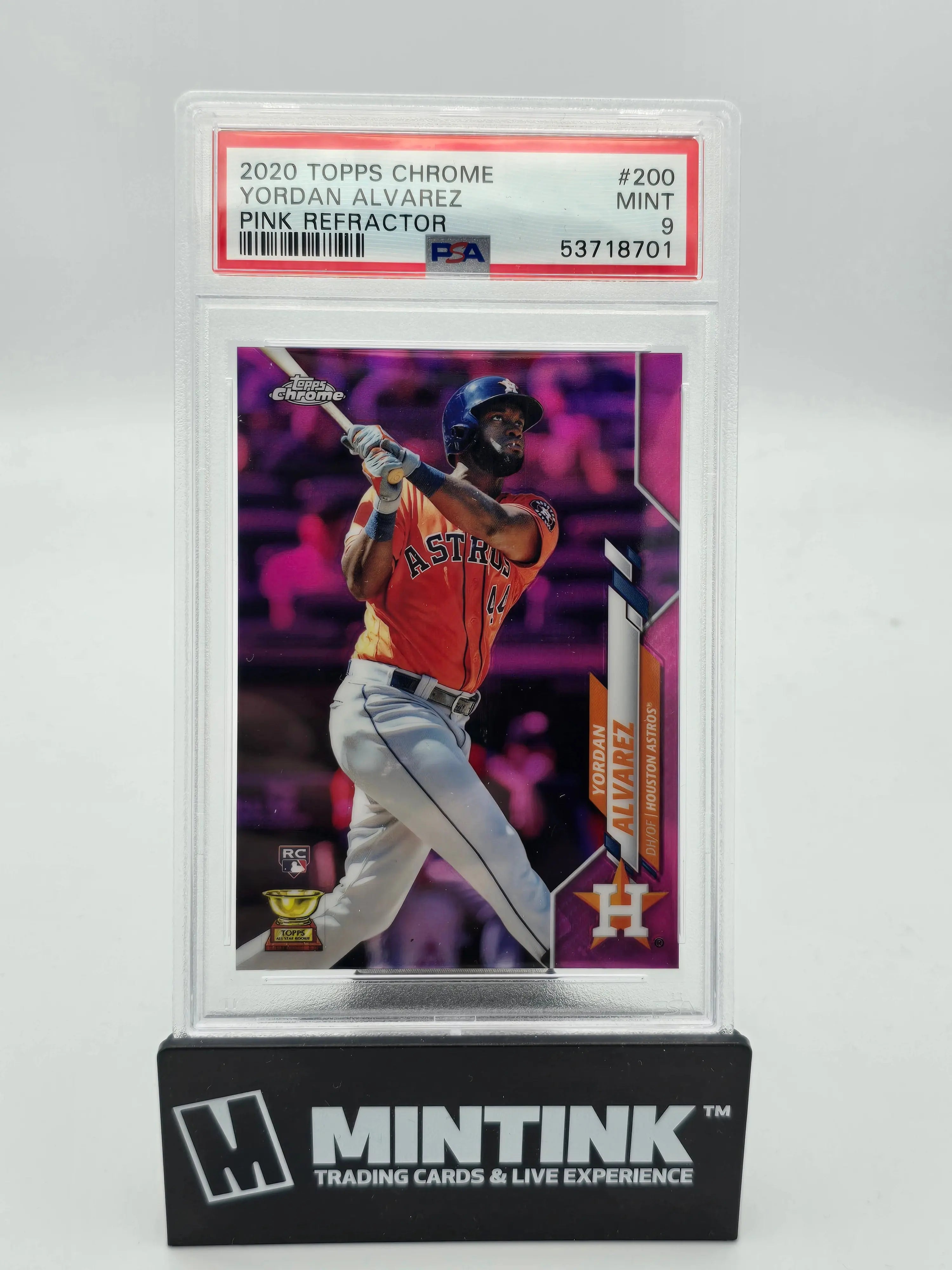 2020 Topps Chrome Baseball Yordan Alvarez RC Rookie Pink Refractor PSA 9 