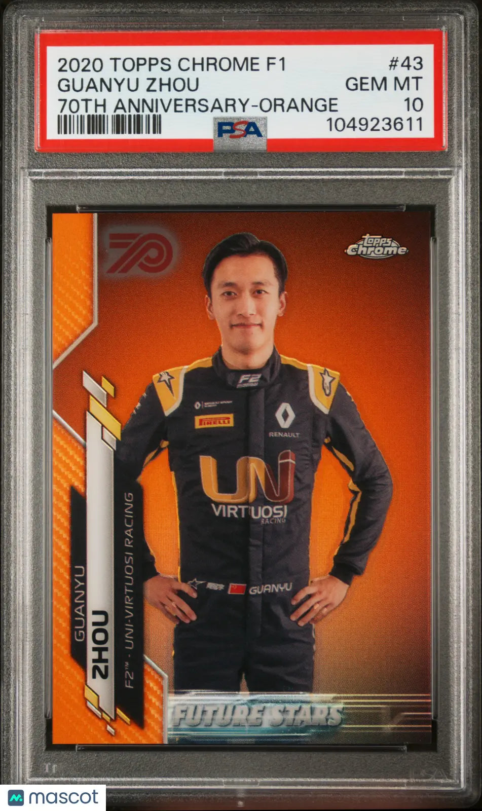 2020 Topps Chrome Formula 1 Guanyu Zhou 70th Anniversary Orange PSA 10 