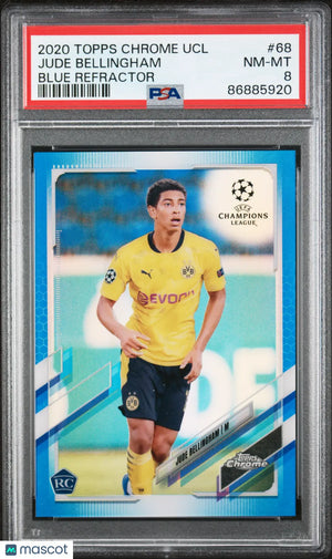 2020 Topps Chrome UEFA CL Jude Bellingham RC Rookie Blue Refractor PSA 8 /150 