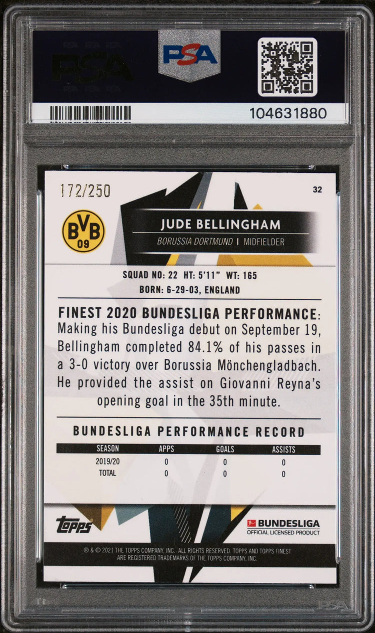 2020 Topps Finest Bundesliga Jude Bellingham RC Purple Wave Refractor PSA 9 /250 