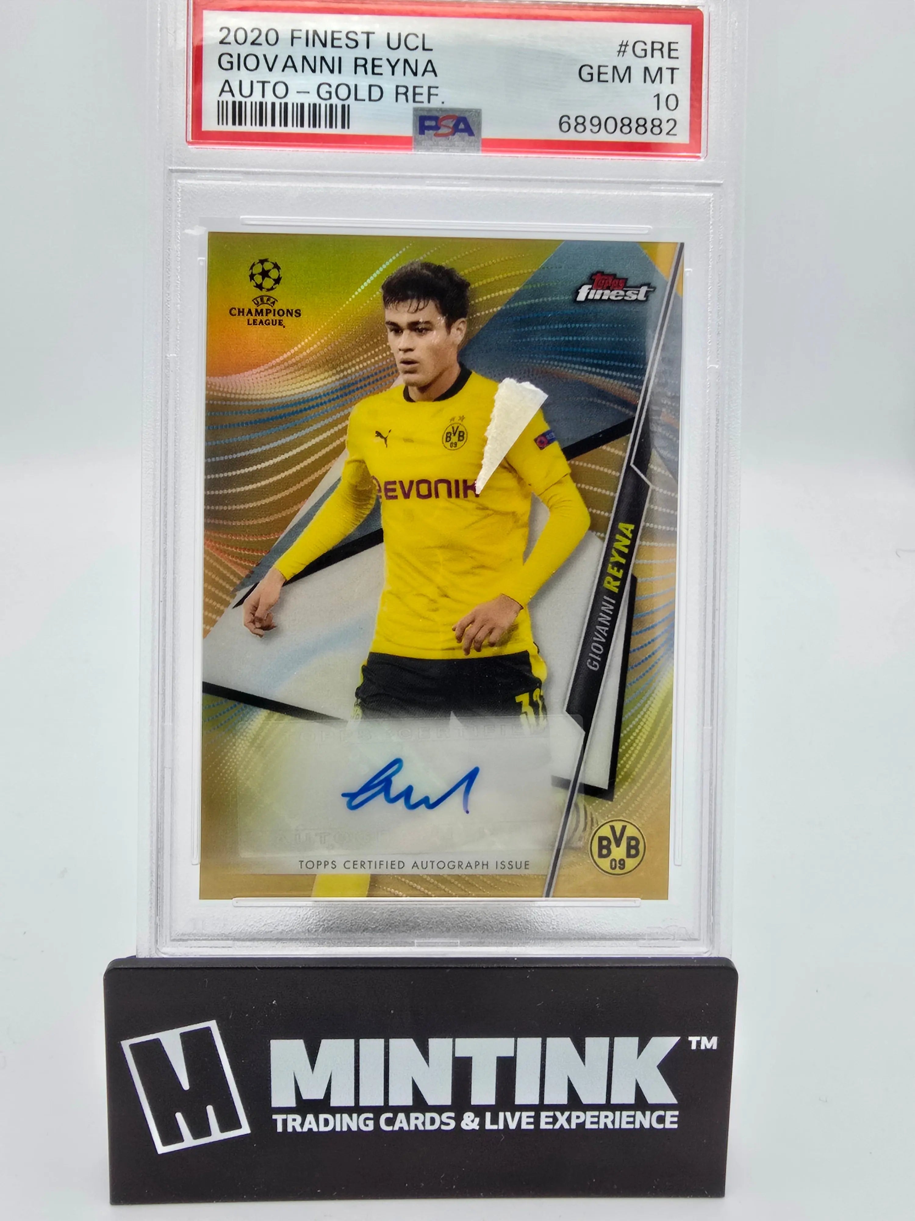 2020 Topps Finest UEFA CL Auto Giovanni Reyna Gold Refractor PSA 10 /50 