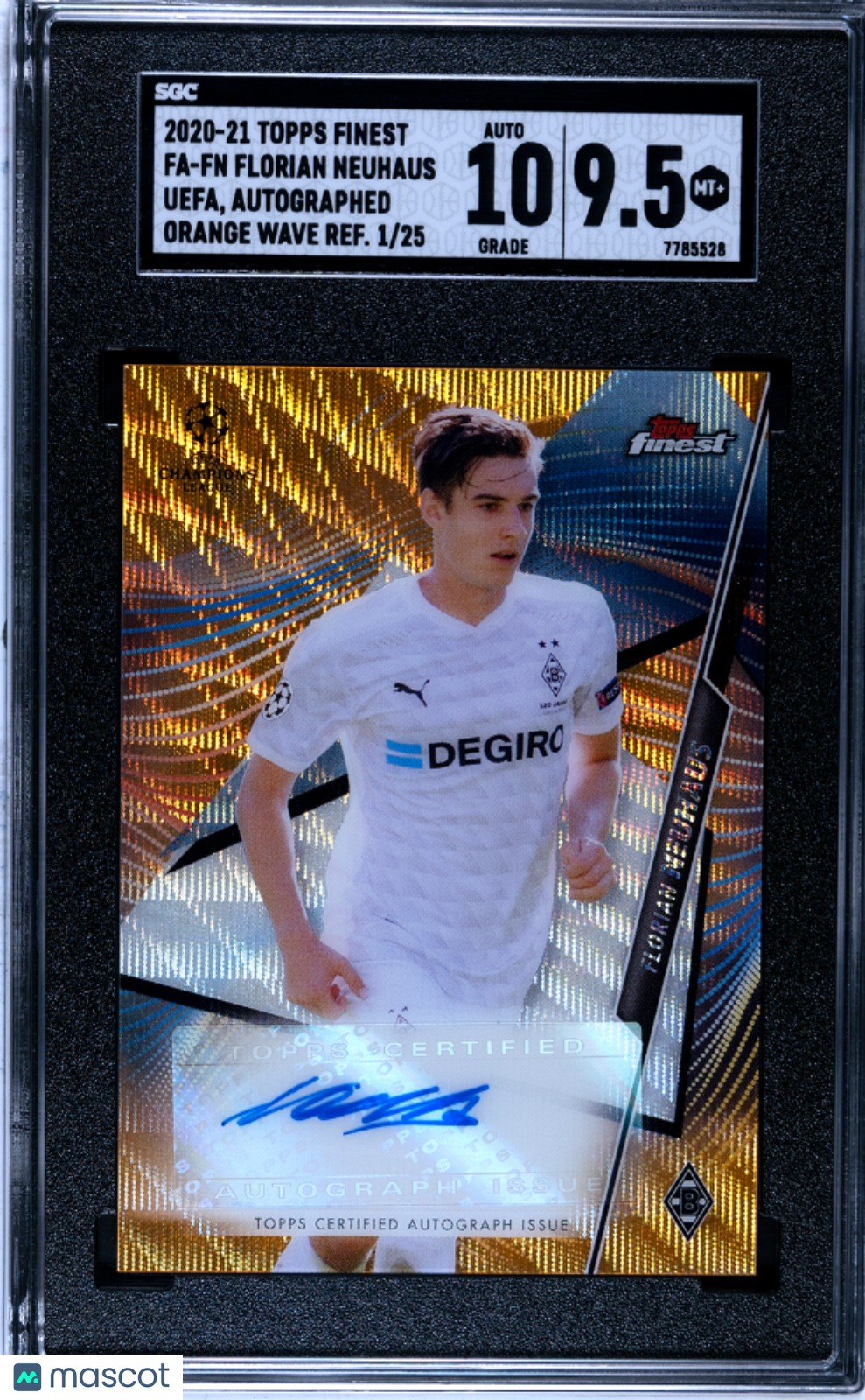 2020 Topps Finest UEFA Florian Neuhaus Orange Wave Auto Refractor SGC 9.5 1/25 