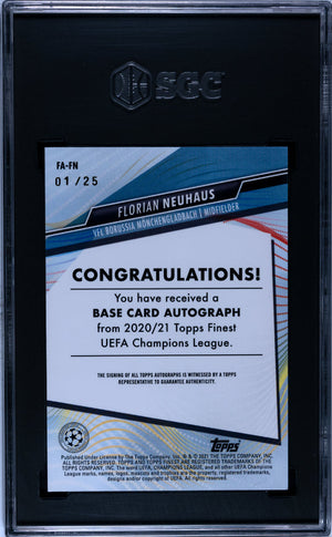 2020 Topps Finest UEFA Florian Neuhaus Orange Wave Auto Refractor SGC 9.5 1/25 