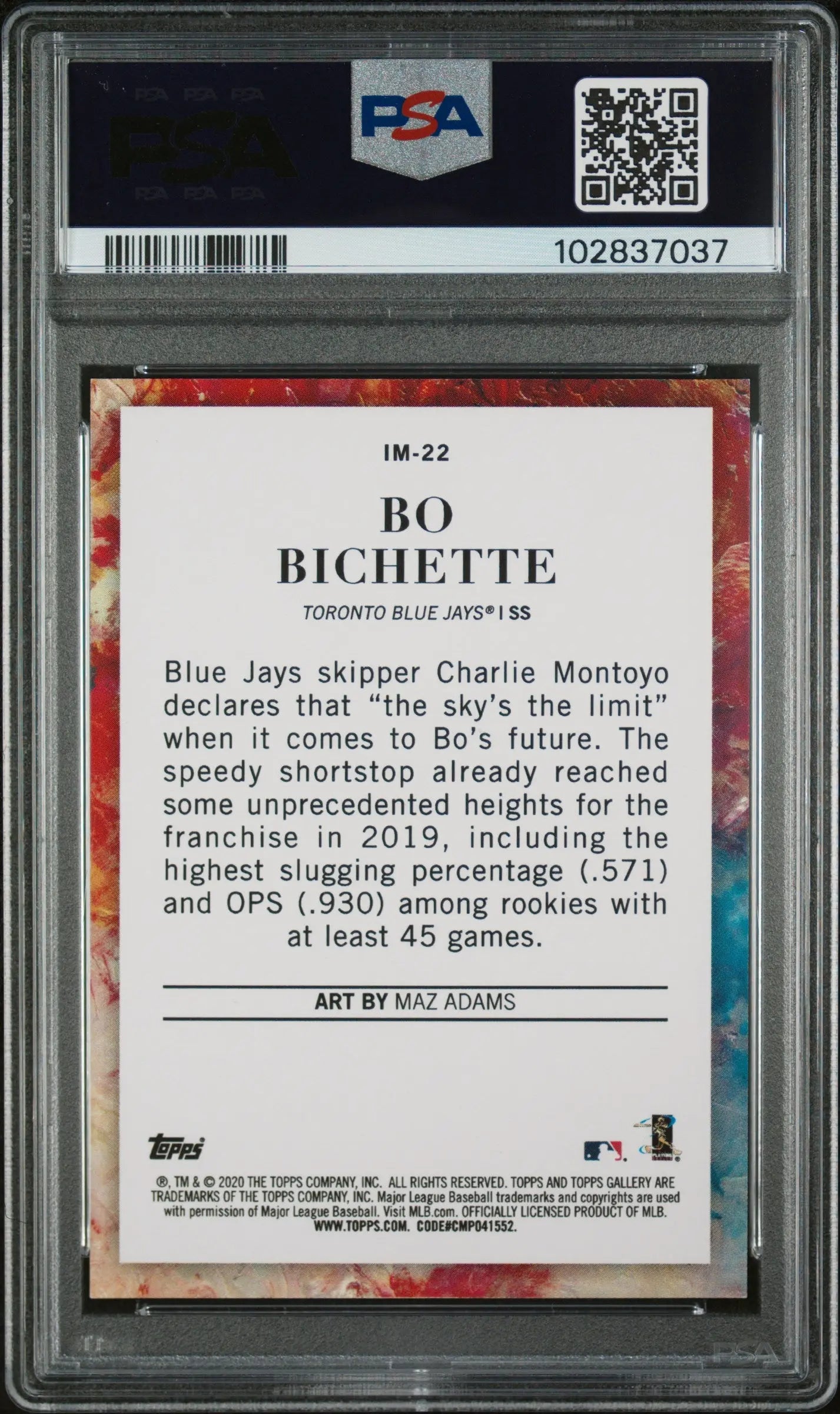 2020 Topps Gallery Impressionists Bo Bichette RC Rookie PSA 9 