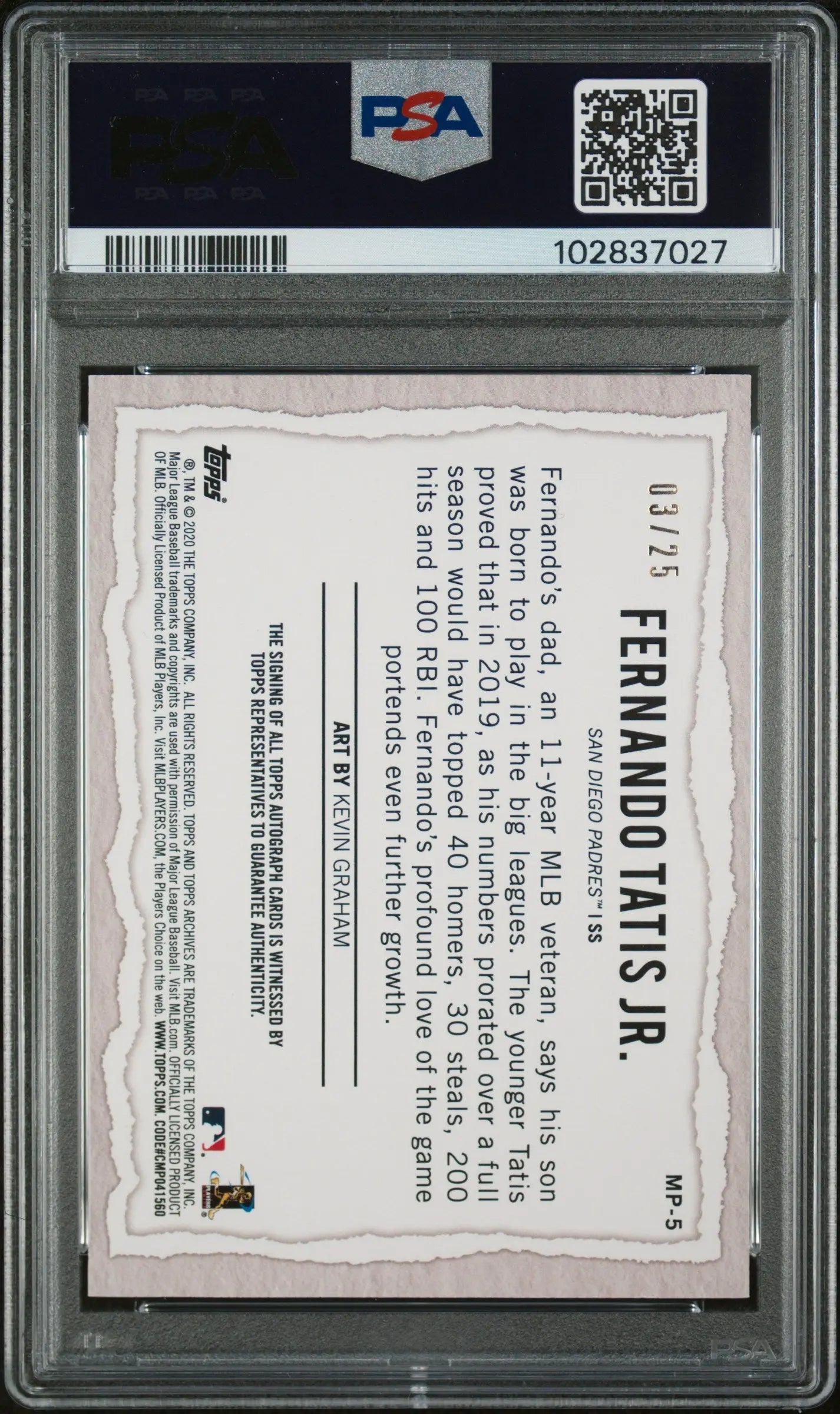 2020 Topps Gallery Modern Artists Auto Autograph Fernando Tatis JR. PSA 10 /25 