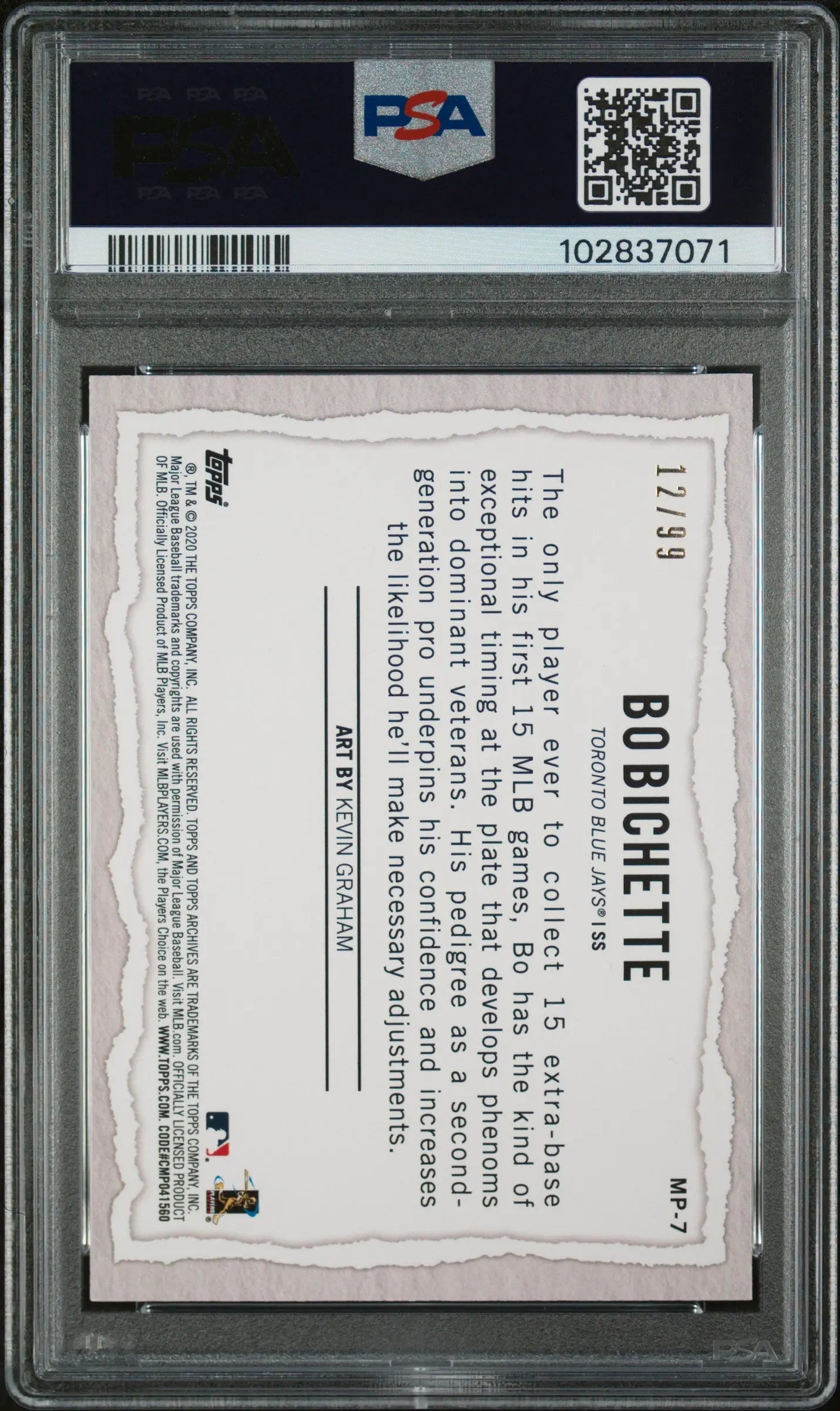 2020 Topps Gallery Modern Artists Blue Bo Bichette RC Rookie PSA 9 /99 