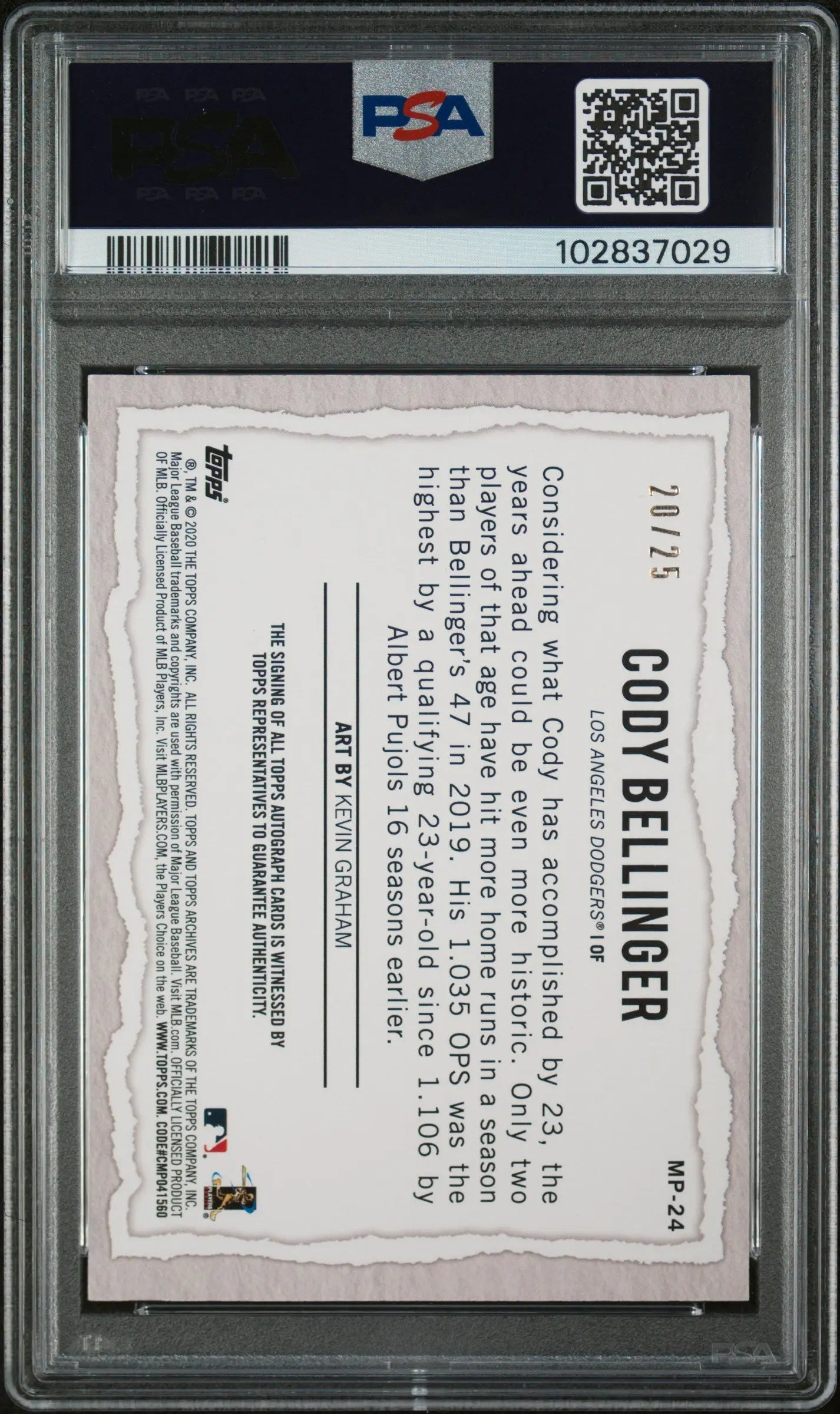 2020 Topps Gallery Modern Artists Cody Bellinger Auto Autograph PSA 8 /25 