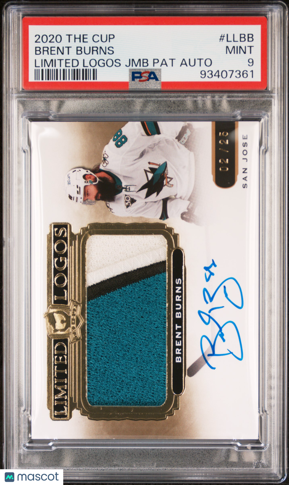 2020 Ud The Cup Limited Logos Jumbo Patch Autographs Brent Burns Psa 9 02/25 1