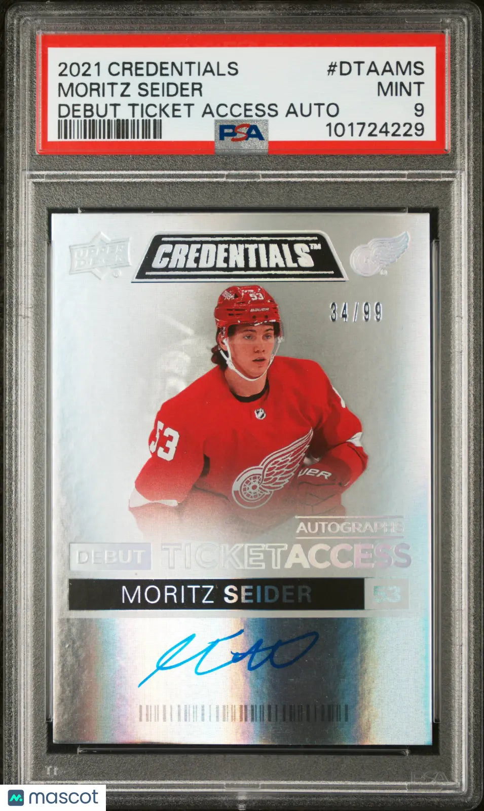 2021-2022 UD Credentials Debut Ticket Access Auto Moritz Seider PSA 9 /99 