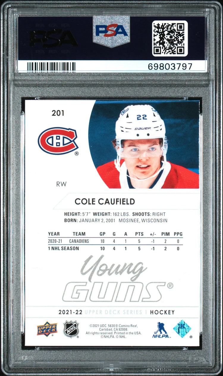 2021-2022 Upper Deck  Series 1 Hockey Cole Caufield Young Guns RC PSA 9 