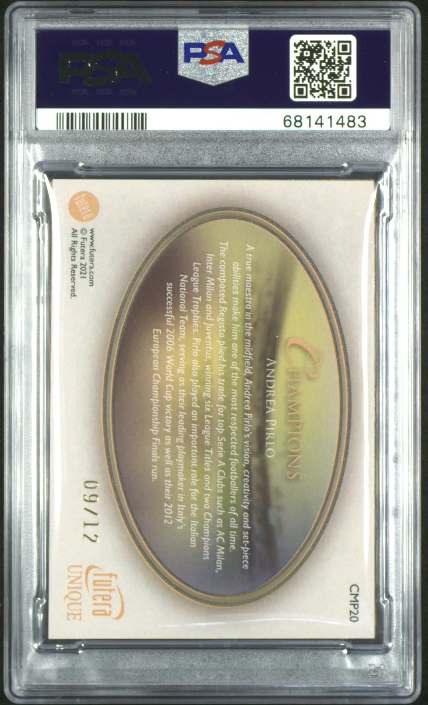 2021-22 Futera World Football Andrea Pirlo Gold Framed Champions PSA 10 /12 