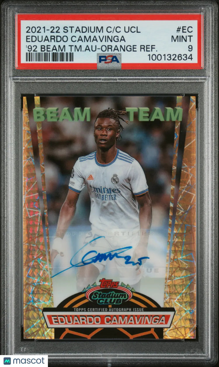 2021-22 Stadium CC UCL Eduardo Camavinga '92 Beam Team Orange Refractor Auto PSA 