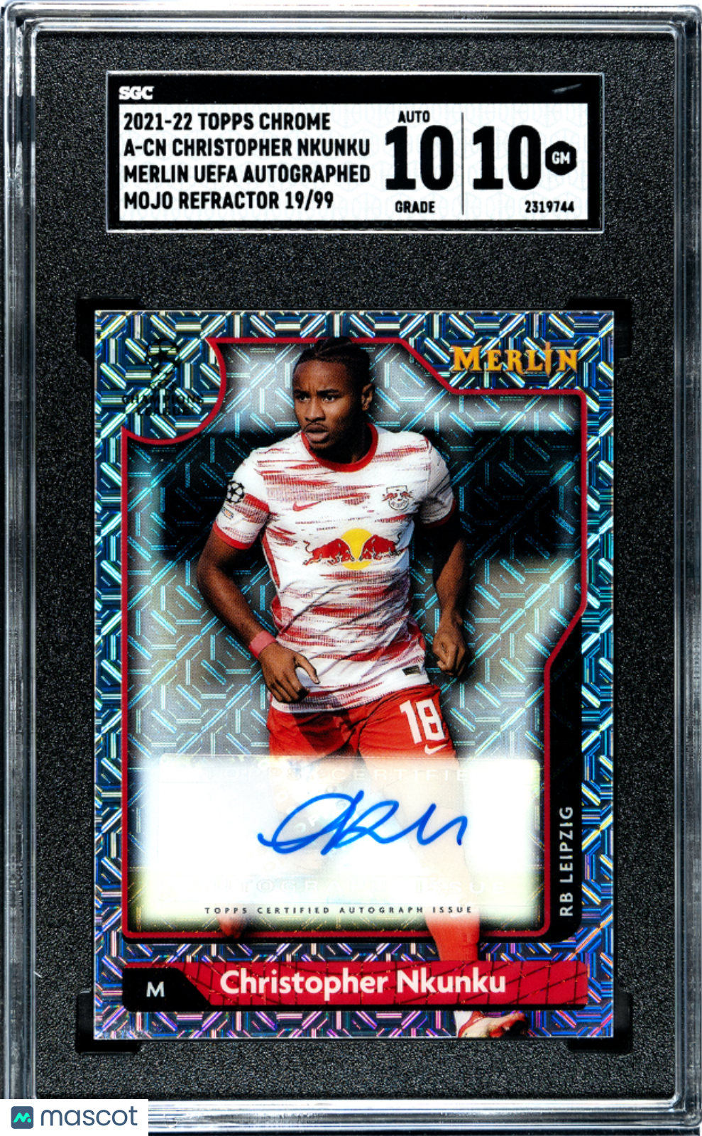 2021-22 Topps Chrome Merlin Uefa Auto Mojo Ref. Christopher Nkunku Sgc 10 #A-Cn 1