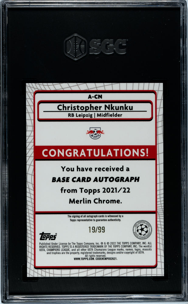 2021 22 Topps Chrome Merlin Uefa Auto Mojo Ref Christopher Nkunku Sgc 10 A Cn 2