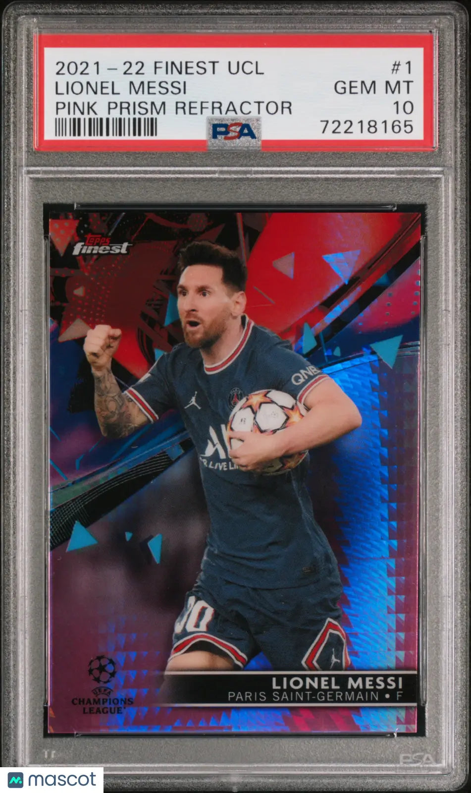 2021-22 Topps Finest UEFA CL Lionel Messi Pink Prism Refractor PSA 10 /125 