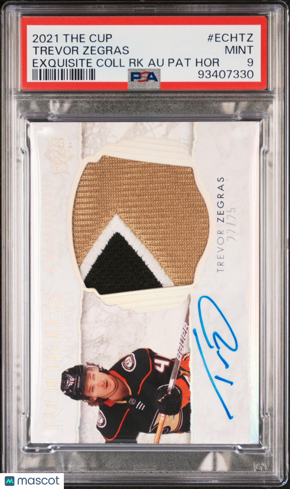 2021-22 Ud The Cup Ec Psa 9 Trevor Zegras Rookie Patch Autograph Relic 22/25 1