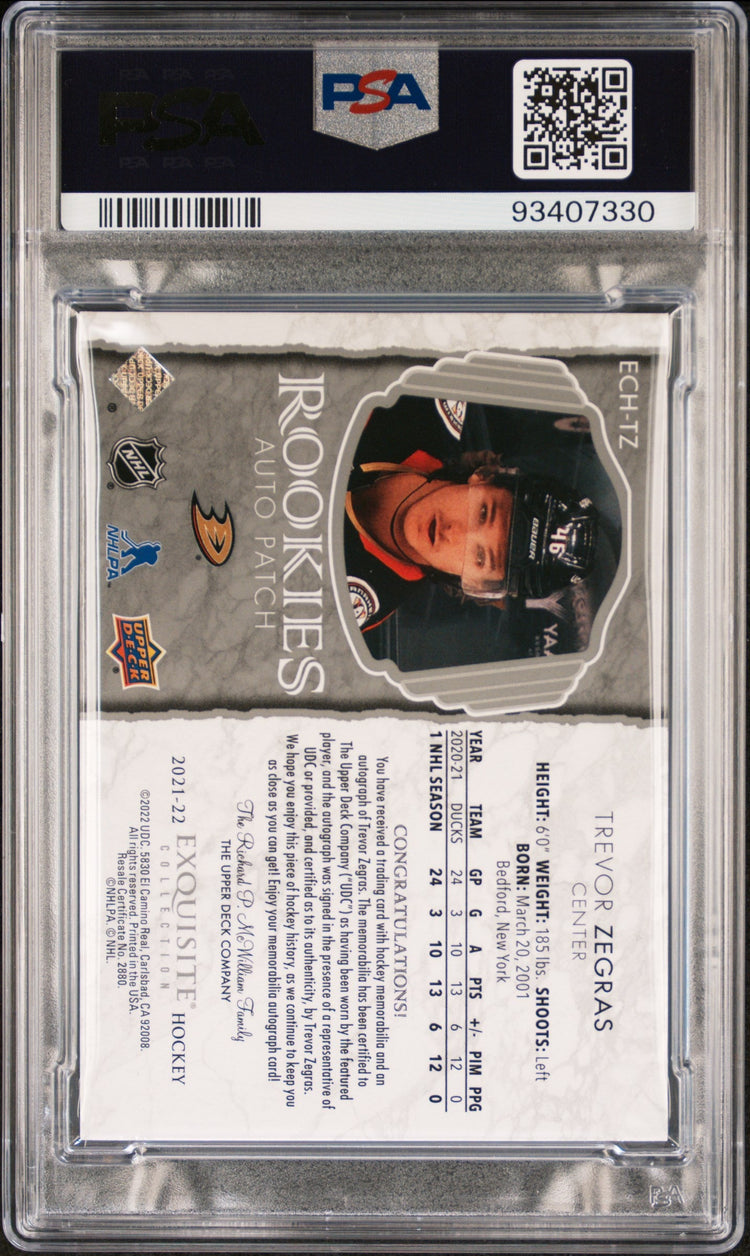 2021 22 Ud The Cup Ec Psa 9 Trevor Zegras Rookie Patch Autograph Relic 22 25 2