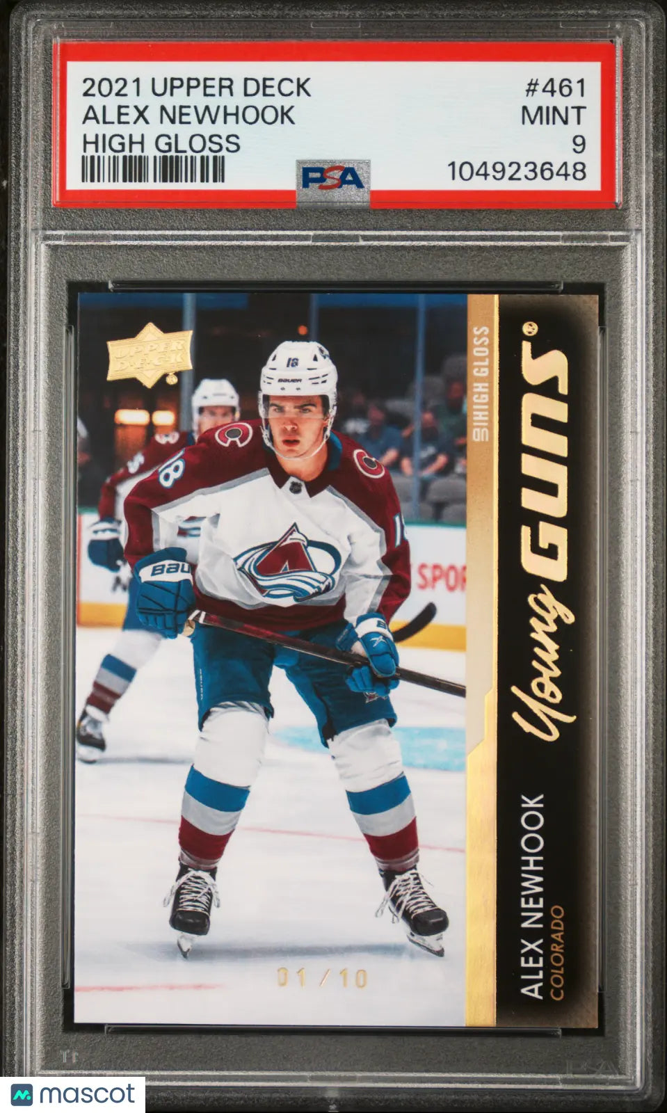 2021-22 Upper Deck Series 2 Alex Newhook Young Guns RC High Gloss PSA 9 1/10 