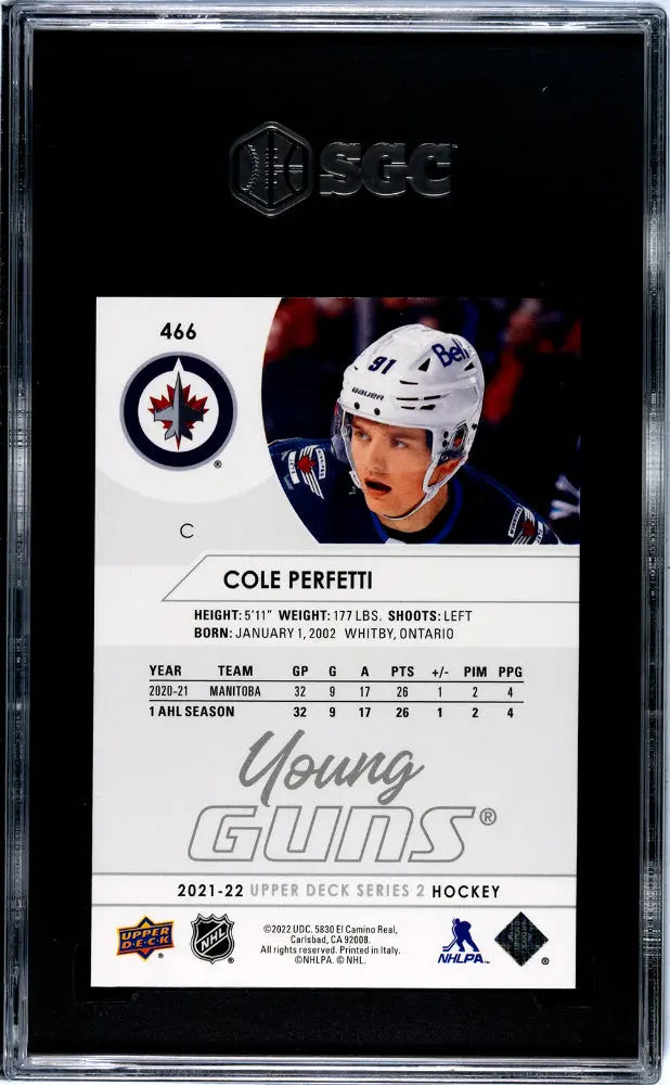 2021-22 Upper Deck Series 2 Hockey Cole Perfetti Young Guns SGC 10 