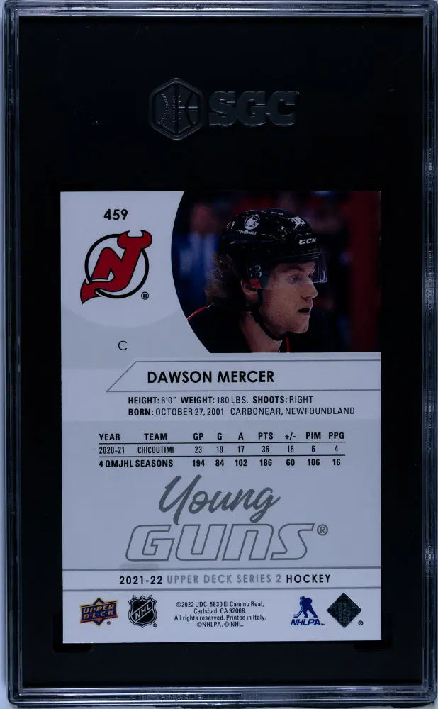 2021-22 Upper Deck Series 2 Hockey Dawson Mercer Young Guns SGC 10 