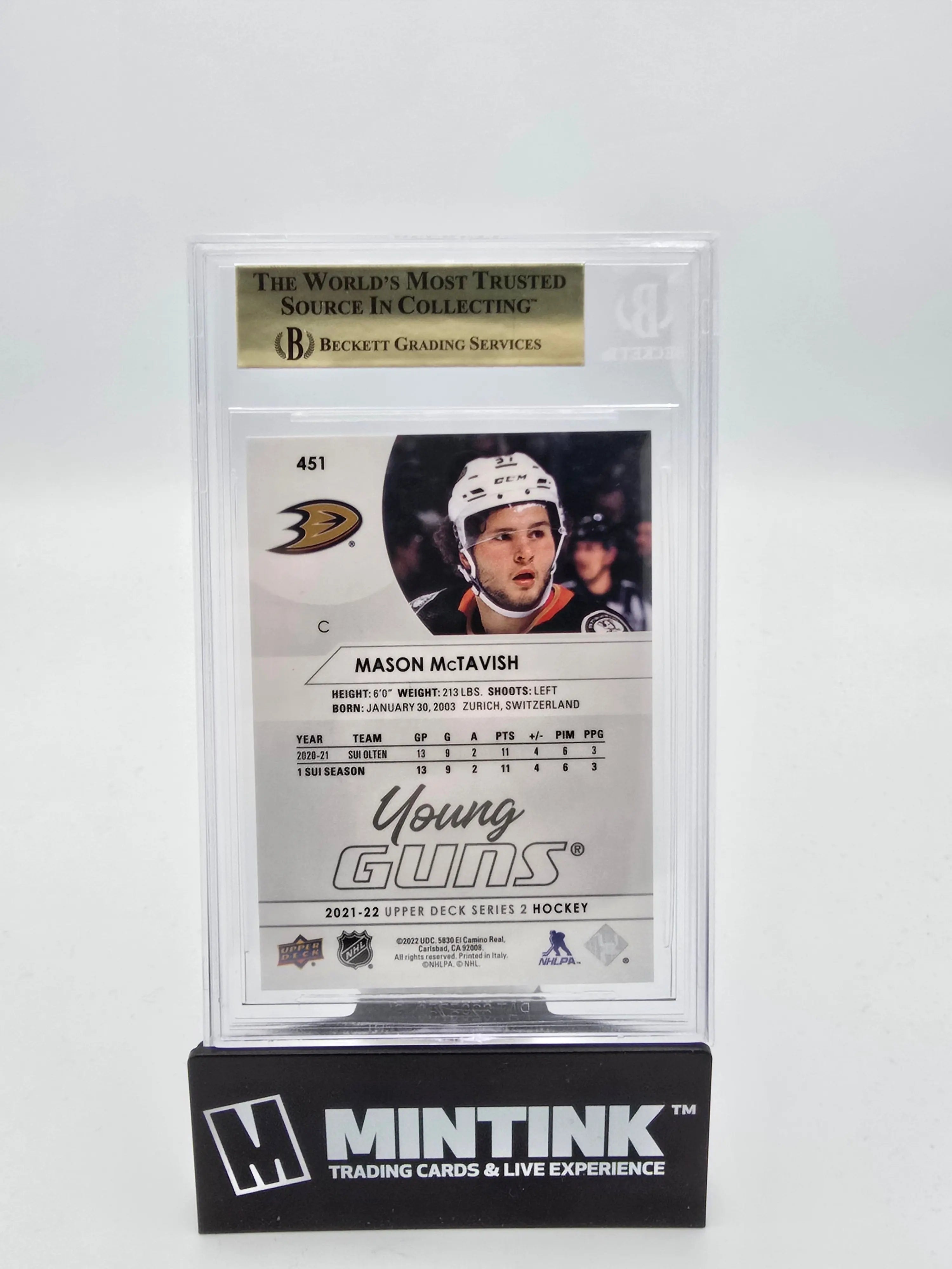 2021-22 Upper Deck Series 2 Hockey Mason McTavish Young Guns BGS 9.5 