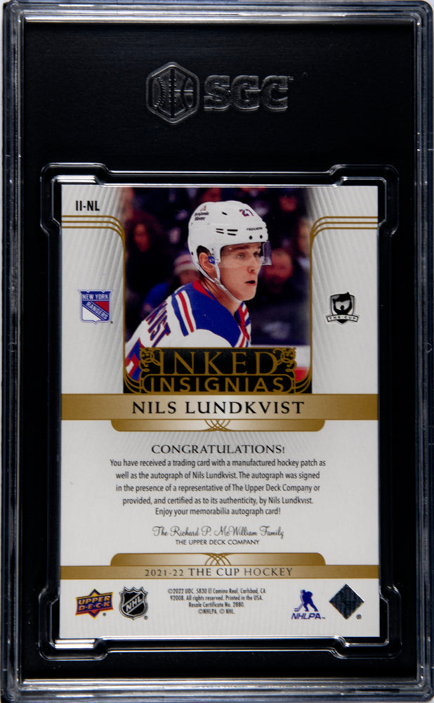 2021 22 Upper Deck The Cup Nils Lundkvist Inked Insignias Sgc 10 38 75 Ii Nl 2