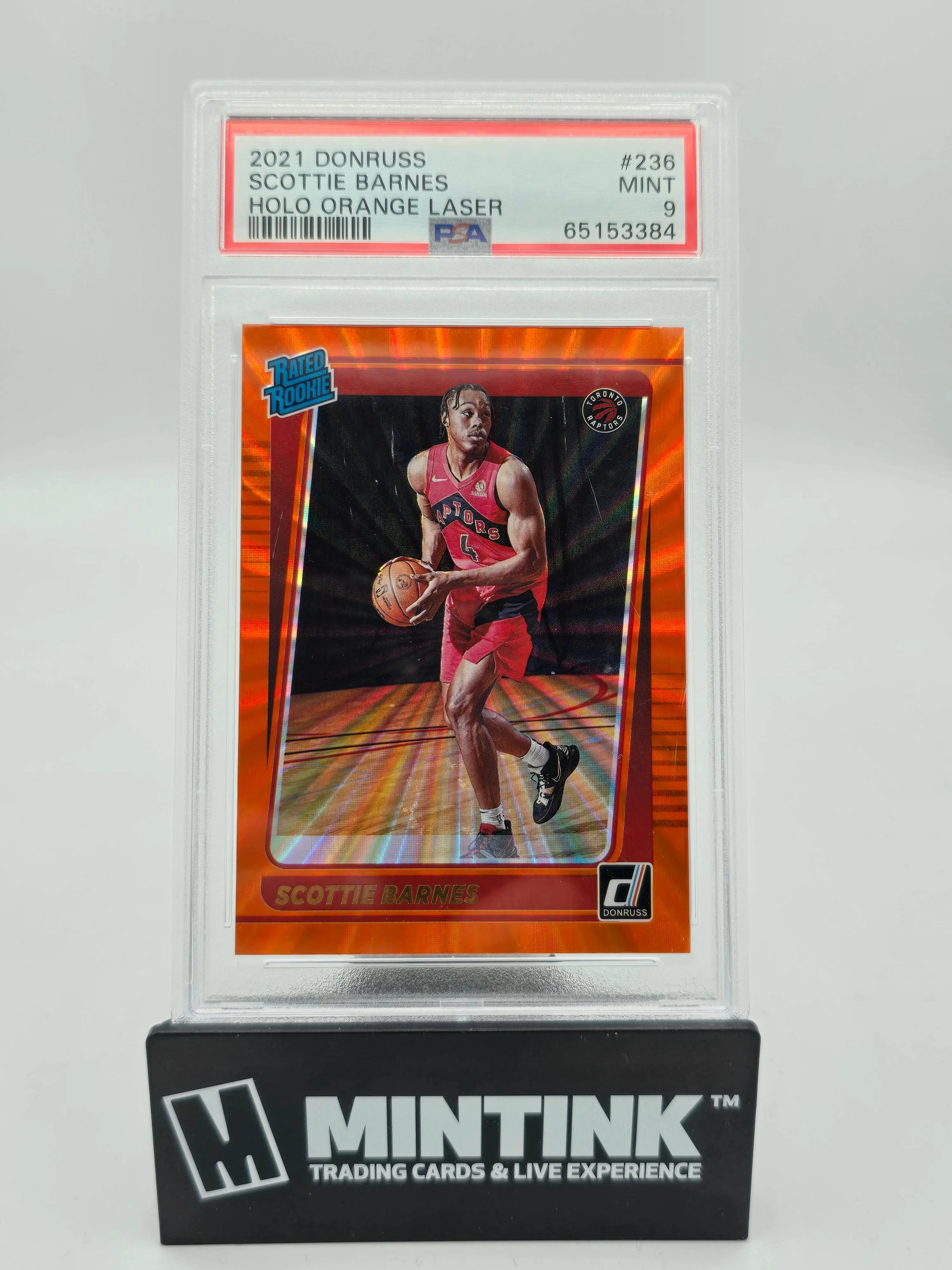 2021 Donruss Basketball Rated Rookie Scottie Barnes Holo Orange Laser PSA 9 