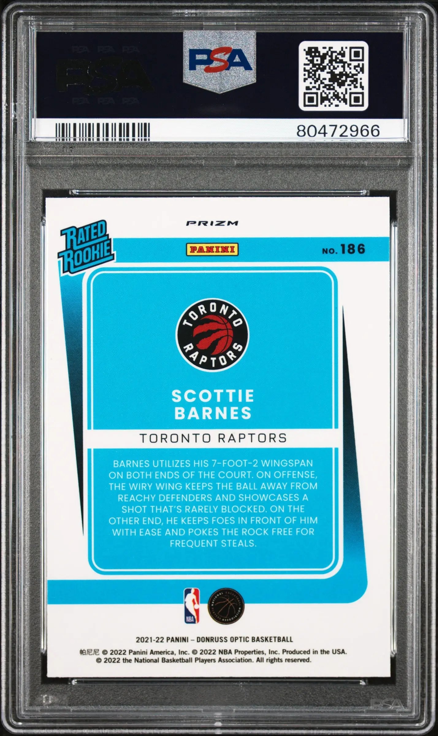 2021 Donruss Optic Rated Rookie Scottie Barnes Fanatics Green Pulsar PSA 10 