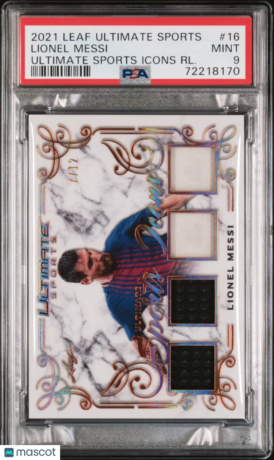 2021 Leaf Ultimate Sports Multi-Sport Sports Icons Relics Lionel Messi PSA 9 /12 